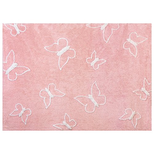 Tapis rose en coton Lilipouce avec papillons