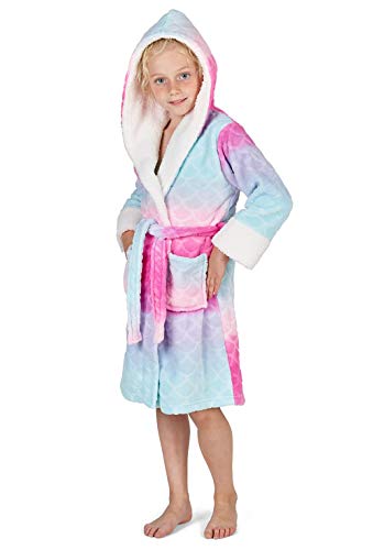 Le peignoir princesse sirène rose et bleu à écailles avec capuche CityComfort disponible en taille  5 à 14 ans
