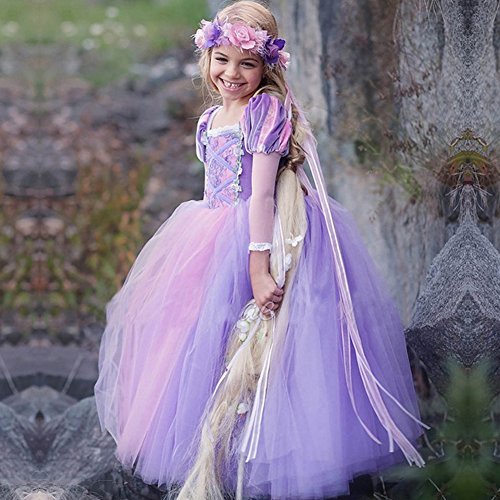 Robe de princesse mauve bouffante avec voilage pour fille