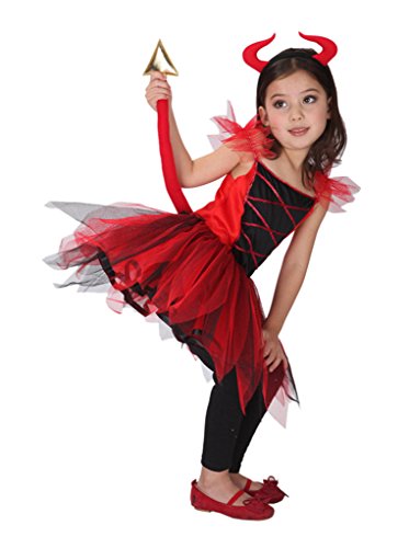 Robe tutu de diablesse rouge, déguisement pour fille  pour fête d'Halloween, avec queue fourchée