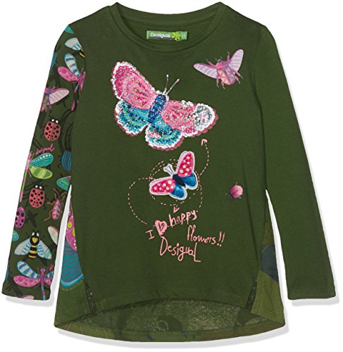 T-shirt Desigual pour fille avec papillons paillettes vert kaki