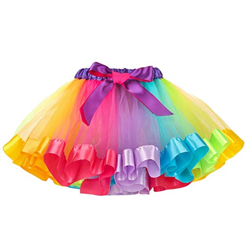 Tutu arc-en-ciel pour fille en tule avec ruban multicolore