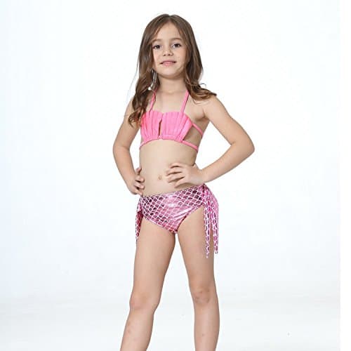 Ensemble bikini, fleurs pour cheveux et queue de sirène rose irisé