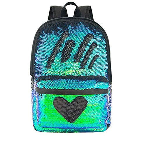 Sac à dos mode pour l'école avec sequins réversibles coeur vert
