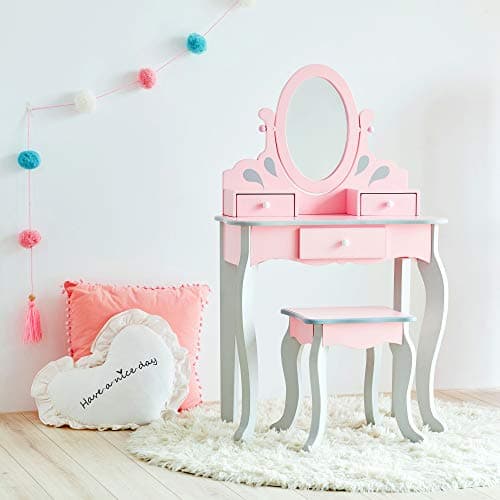 Coiffeuse rose et grise pour chambre de fille girly