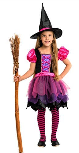 Costume de sorcière girly pour fille rose et mauve