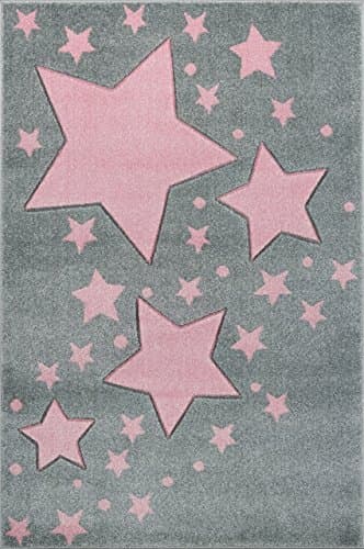 Tapis gris avec étoiles roses en polypropylène avec label petit prix