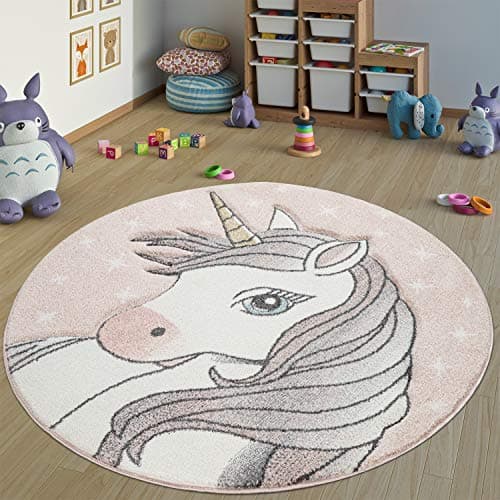 Grand tapis rond et rose avec licorne