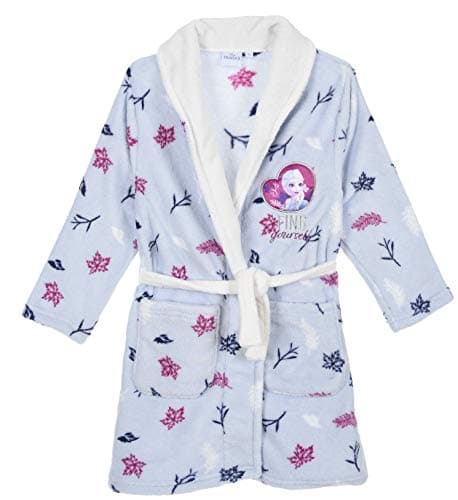 Peignoir pour fille  princesse Elsa Frozen couleur bleu motif feuilles de 4 à 8 ans