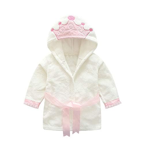 Peignoir de bain avec capuche pour fille princesse couleur rose pastel et blanc de 2 à 6 ans