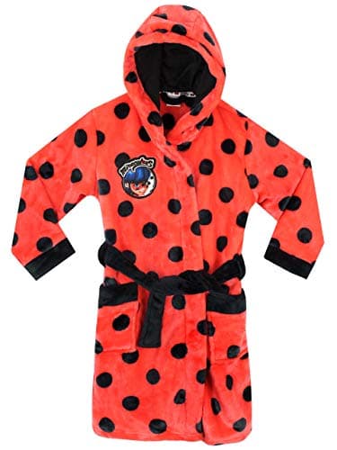 Peignoir avec capuche pour fille couleur rouge à pois style Lady bug Miracoulous de 3 à 12 ans