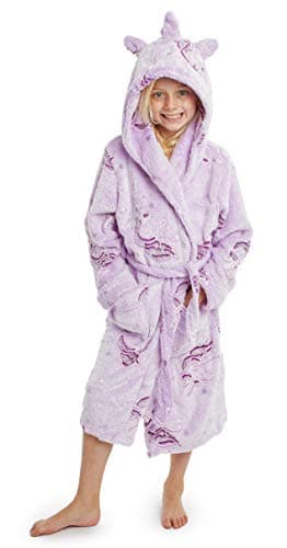 Peignoir licorne pour fille couleur mauve avec corne 3D et crinière disponible en taille  5 à 14 ans, Citycomfort