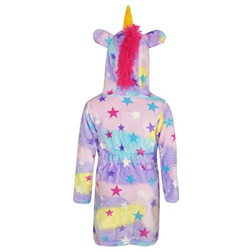 Peignoir licorne pour fille couleur mauve motif étoiles avec corne 3D et crinière de 2 à 13 ans