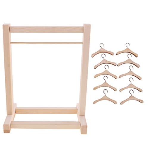 Penderie en bois avec cintres pour vêtements de poupée style Barbie