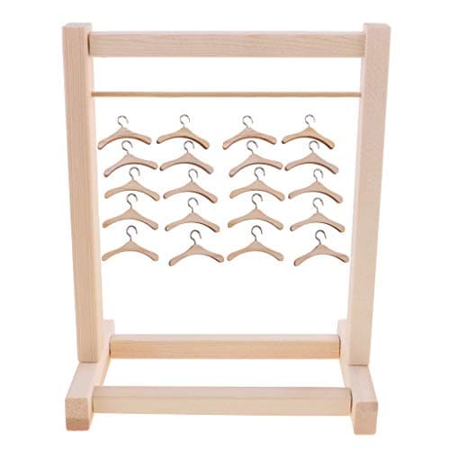 Penderie pour vêtements de poupée de petite taille avec cintres en bois