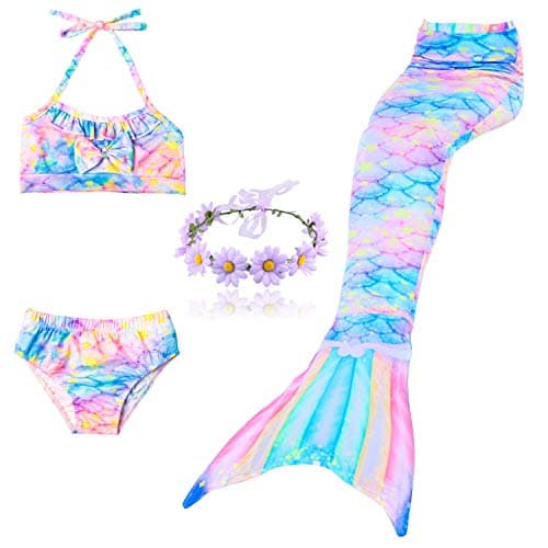 Maillot de bain queue de sirène en arc-en-ciel monopalme pour fille