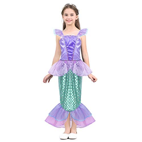 Robe sirène fille  mauve et verte cosplay Lito Angels avec motif écailles