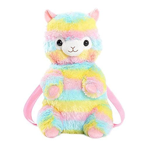 Sac à dos en peluche lama arc-en-ciel