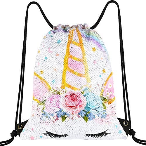 Sac de sport ou de piscine à ficelles irisé avec sequins licorne