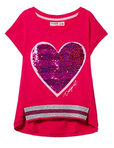 T-shirt Desigual pour fille avec coeur paillettes rouge et fushia