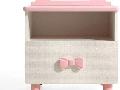 Table de chevet blanche et rose poudré, design cartoon original en bois