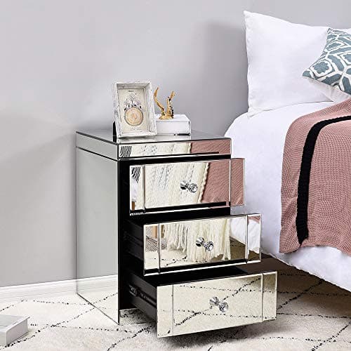 Table de chevet en miroir et bois avec trois tiroirs