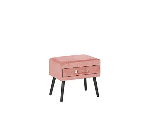 Table de chevet originale rose poudré en velours côtelé et pieds en pin pour chambre de fille