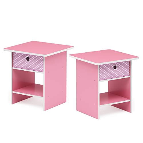 Tables de chevet rose bonbon pour fille en bois composite et tissu vendues par 2