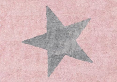 Tapis rose avec  étoile grise en coton
