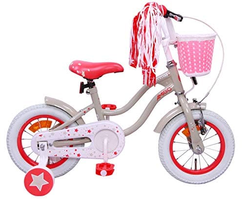 Vélo Amigo rose et beige 12 pouces pour fillette de 3 à 4 ans avec cadre en acier