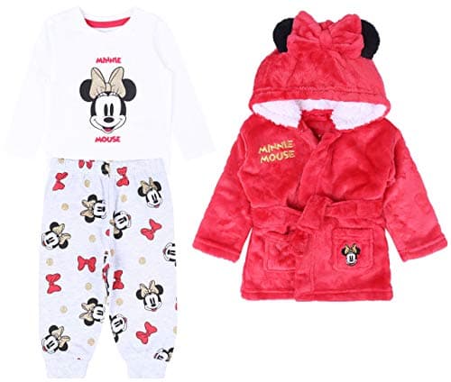 Peignoir pour bébé fille Minnie rouge avec capuche et petites oreilles de Mickette et pyjama assorti dés 6 mois