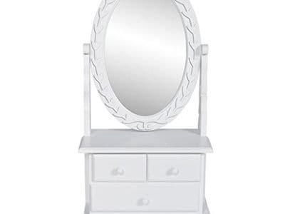 Coiffeuse de table pour fille à poser en panneaux de bois MDF blanc avec tiroirs et miroir pivotant