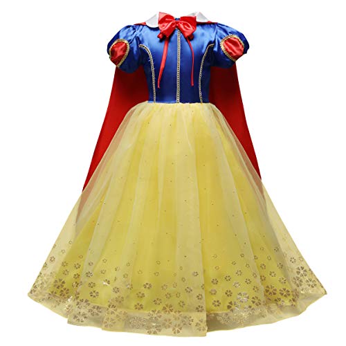 La robe Blanche-Neige avec cape et jupon jaune en voile bouffant