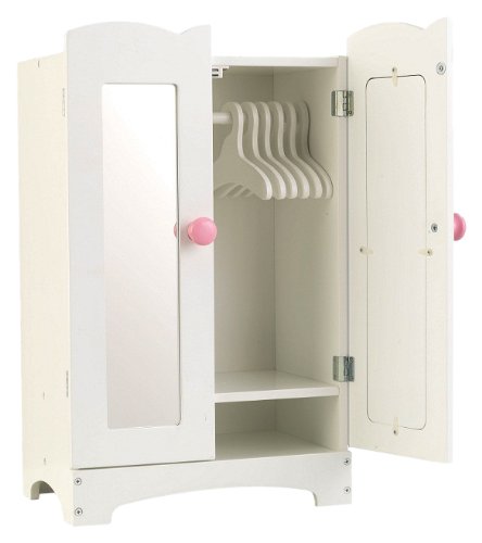 Armoire pour vêtements de poupée en bois blanc solide avec cintres et miroir Kidkraft