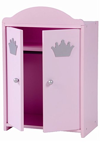 Armoire pour vêtements de poupée en bois massif laqué rose solide avec penderie et étagères