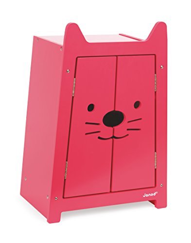 Armoire rose vif pour vêtements de poupée design chat de hauteur 46 cm en plastique durable