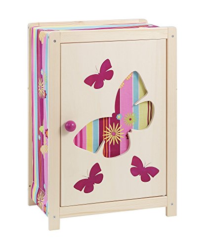 Armoire multicolore en bois pour vêtements de poupée de hauteur 53 cm avec papillon