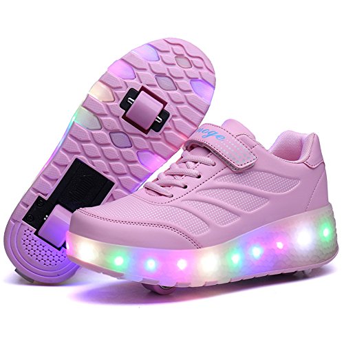 Baskets roses mauve, clignotantes et lumineuses à Led pour fille avec doubles roues