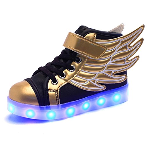 Baskets montantes noires et dorées avec ailes clignotantes lumineuses à Led rechargeables pour fille Dogeek