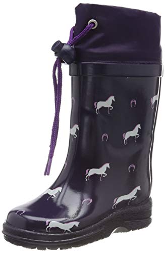 Bottes de pluie marines avec chevaux pour fille girly avec cordon de serrage