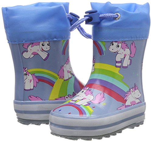 Bottes de pluie bleues avec motif licorne et arc-en-ciel pour fille girly avec cordon de serrage