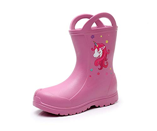 Bottes de pluie roses avec tête de licorne pour fille girly avec poignées Apakowa