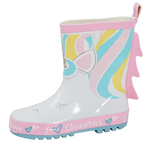 Bottes de pluie roses avec licorne pour fille girly avec tirette et crinière en relief