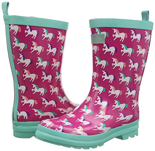 Bottes de pluie violettes et vertes avec motif licorne pour fille girly Hatley