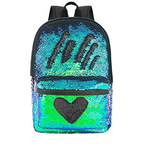 Sac à dos mode pour l'école avec sequins réversibles coeur vert