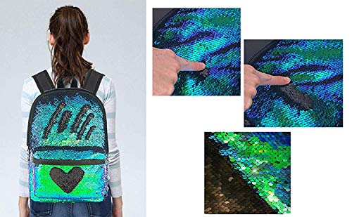 Sac à dos mode pour l'école avec sequins réversibles coeur vert