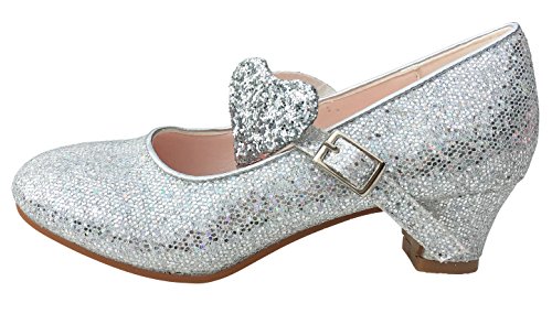 Chaussures de flamenco pour petite fille argent paillette La Señorita avec coeur