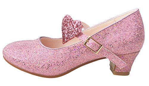 Chaussures de flamenco pour petite fille rose paillette La Señorita avec coeur