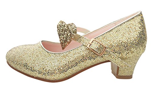 Chaussure paillettes or avec petit talon pour  fillette Señorita pour compléter une robe de princesse