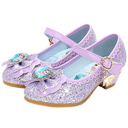 Adorables ballerines à talon violettes pailletées avec noeud et bijoux Elsa Eleasica